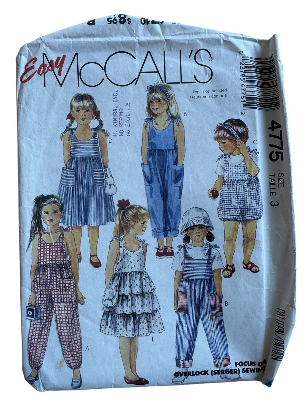 Vintage 1990 MCCALLS Kids Jumpsuit Romper Dress Pattern Size 3 #4775 Cut